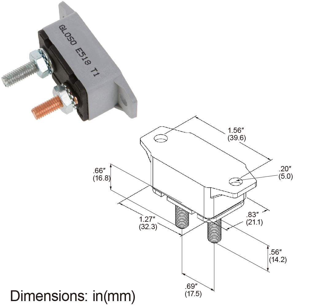 GLOSO E518 Stud Type Lengthwise Bracket Circuit Breaker Auto Reset (T1) 1 Pack (5A-50A)