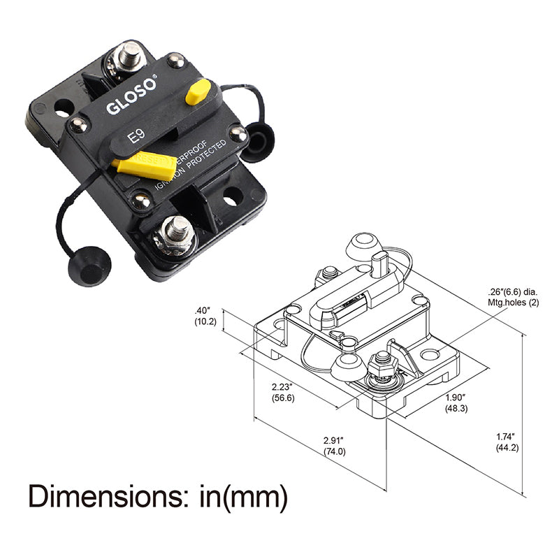 GLOSO E99 T3 Waterproof IP67 Surface Mount Circuit Breaker (25A-150A)