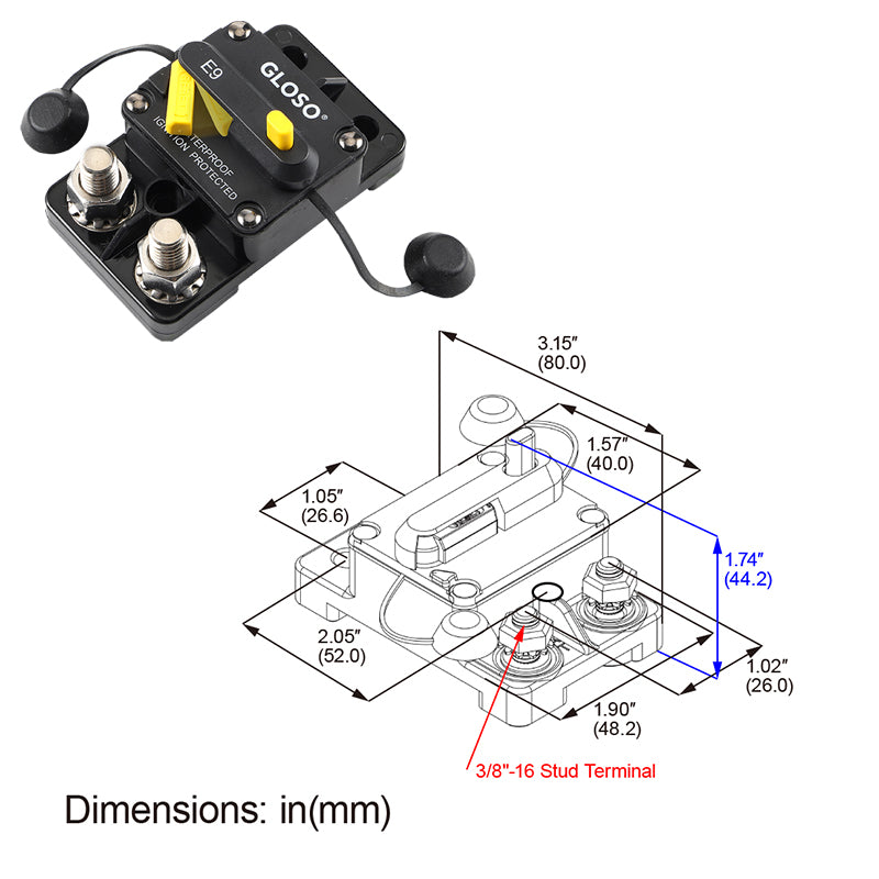 GLOSO E9C T3 IP67 Side by Side Stud Circuit Breaker (25A-200A)